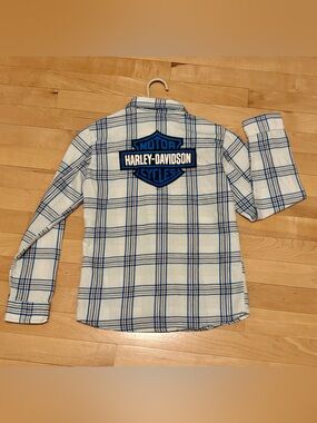 Harley-Davidson Big Girls’ Glittery Long Sleeve Plaid Shirt - size 10/12